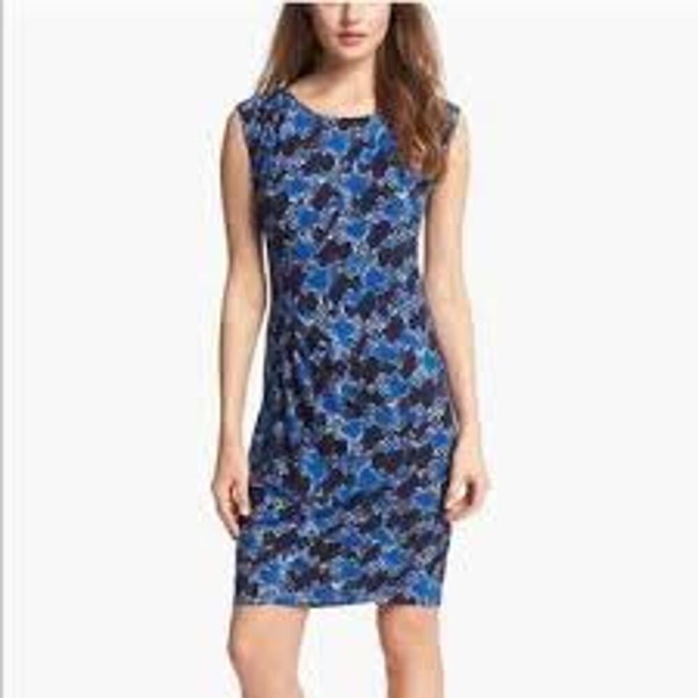 Rebecca Taylor XS Snake Print Jersey Sheath Mini Dress Blue Crew Neck Stretch